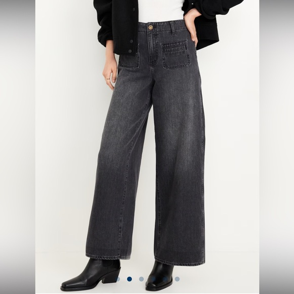 OLD NAVY NWT High-Waisted Baggy Wide-Leg Trouser Jeans in Black Wash Size 14 - Picture 2 of 10